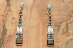 Zuni Indian Genuine Gemstones Sterling Silver Earrings